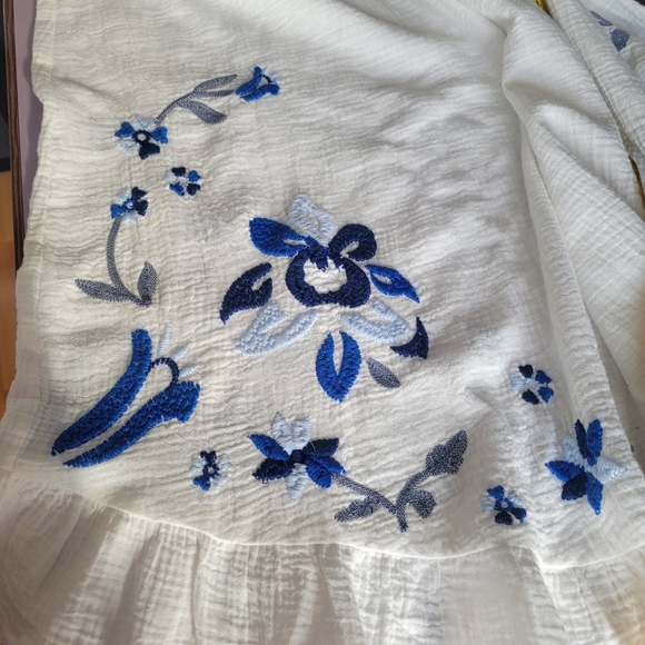 Free People Magda Blue Embroidered White Maxi Dress In Ivory Indigo Size M NWT - Picture 13 of 15